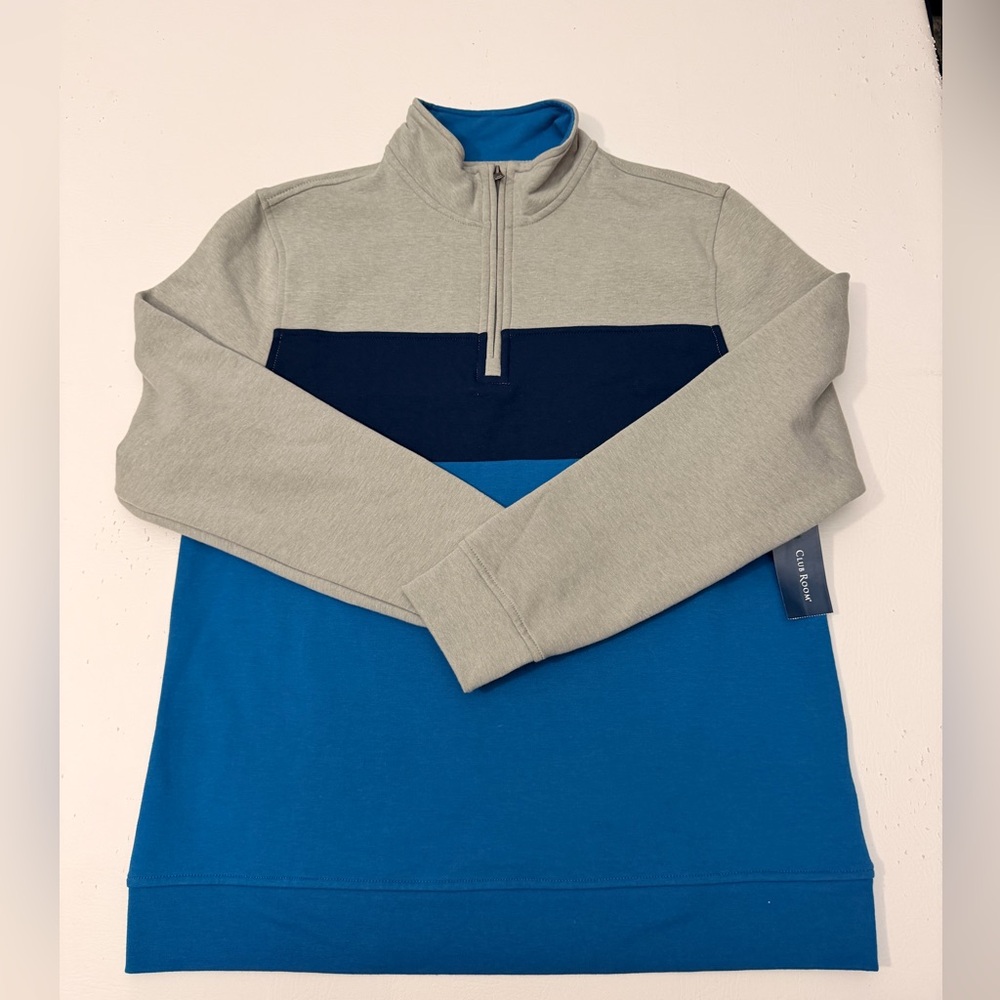 Club Room Men's Tri-Tone Fleece Hang Sweater - Light Gray, Dark Blue, Sky Blue - Picture 3 of 10